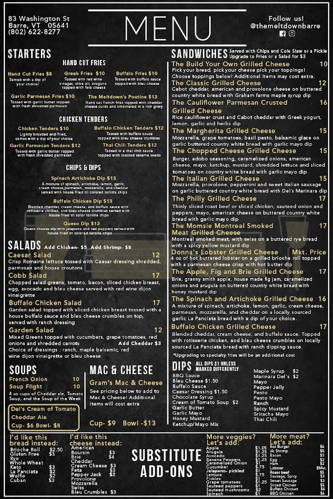 The Meltdown Grilled Cheese and Tap Room Menu image 1